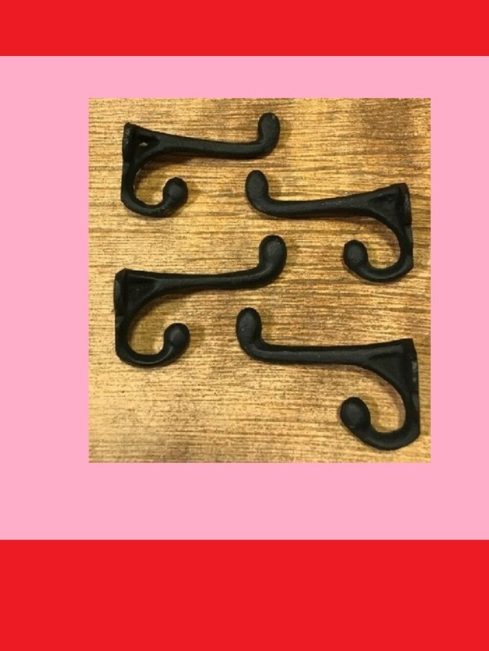Four (4) Cast Iron Rustic Brown 2 3/4"tall Double Wall Hooks Four (4) 0170-01202